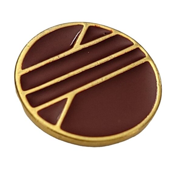 Trifari Gold Tone Red Enamel Round Geometric Style Brooch Pin, Signed K635 - Picture 2 of 7